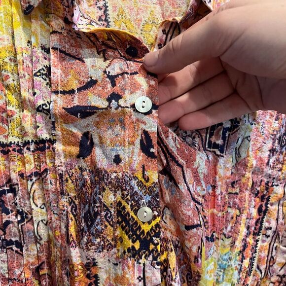Jane Delancey Womens Multicolor Shirt Top 1X Button Up Rayon Pleated Long Sleeve - Picture 7 of 9